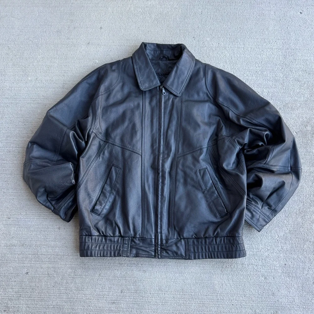 VTG 90's St. Johns Bay Black Genuine Leather Bomber Aviator Flight Jacket Coat M - Picture 2 of 13